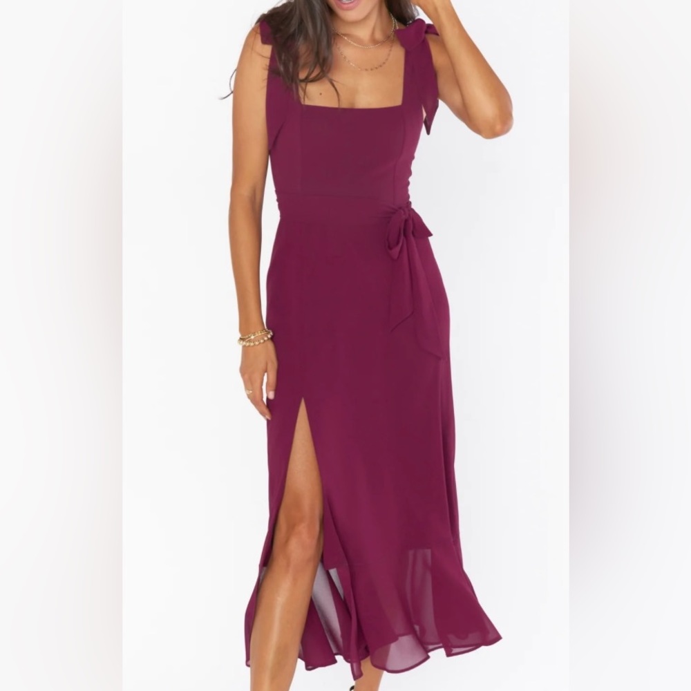 Show Me Your MuMu Wine Tie-Shoulder Midi Dress